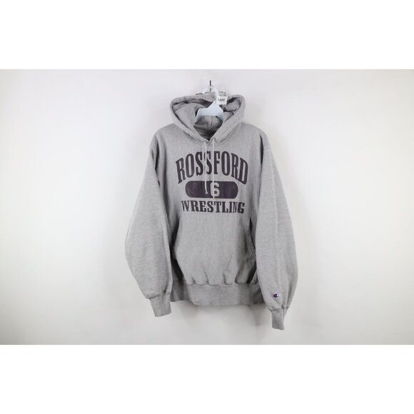 Vintage 90s Champion Reverse Weave Mens Small Wrestling Hoodie Sweatshirt Gray